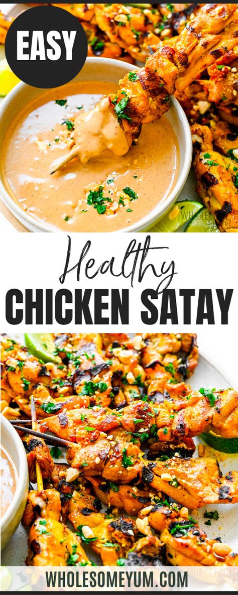 Chicken Satay Chicken Satay Marinade, Easy Chicken Satay, Peanut Chicken Recipe, Satay Sauce Recipe, Easy Thai Chicken, Chicken Satay With Peanut Sauce, Peanut Sauce Chicken, Peanut Satay Sauce, Thai Chicken Satay