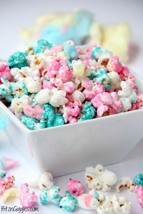 Paw patrol party girls food idea. Pink turquoise popcorn for skye Everest theme Candy Coated Popcorn Recipe, Colorful Popcorn, Cotton Candy Popcorn, Cake Ball, Gluten Free Candy, Popcorn Treats, Trolls Birthday Party, Candy Popcorn, Flavored Popcorn