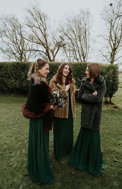 Bridesmaid Dresses For November Wedding, Pine Colored Bridesmaid Dresses, Winter Mix And Match Bridesmaid Dresses, Bridesmaid Christmas Dresses, Mix Match Bridesmaid Dresses Winter, Bridesmaid Dresses For Winter, Winter Wedding Bridesmaid Dress, Green Velvet Bridesmaid Dresses Winter, Long Sleeve Green Bridesmaid Dress