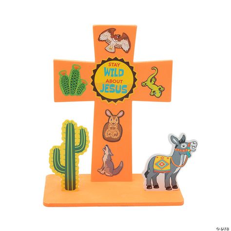 Help VBS kids stay wild about Jesus with this fun craft kit! Featuring Southwest VBS themes and messaging, this stand-up cross is easy to make and even easier ... Western Vbs Crafts For Kids, Monumental Vbs, Vacation Bible School Craft, Vbs Craft, Vbs Themes, Bible School Crafts, Bible Study For Kids, Cross Crafts, Fall Fest