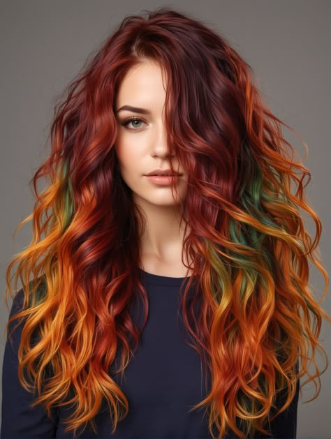 Rainbow Hair Ideas, Fine Hair Styles, Fine Hair Styles For Women, Halloween Hairstyles, Red Balayage, At Home Diy, Hair Color And Cut, Orange Hair, Hair Inspo Color