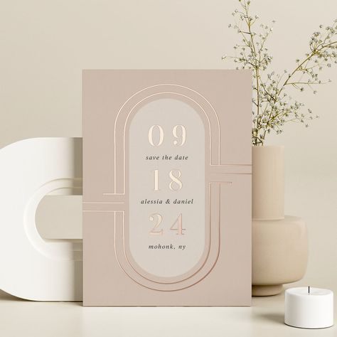 Sabe The Date, Save The Date Simple, Geometric Arch, Arch Art, Foil Save The Dates, Art Deco Invitations, Foil Printing, Deco Foil, Save The Date Designs