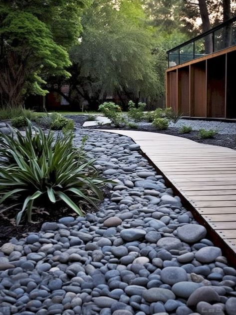 Harnessing The Magic Of Front Yard Rock Landscaping | Alacritys Grey Rocks Landscaping, Dark River Rock Landscaping, Garden With River Rocks, Grey Rock Landscaping, Gray Rock Landscaping, Front Yard Rock Landscaping, Yard Rock Landscaping, Backyard Flooring, River Rock Path