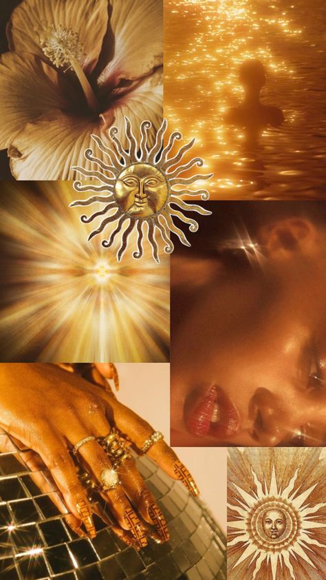 Golden Goddess Aesthetic, Sun Goddess Aesthetic, Different Types Of Aesthetics, Goddess Aesthetic, Sun Goddess, Artsy Photos, Golden Goddess, Gold Aesthetic, Collage Background