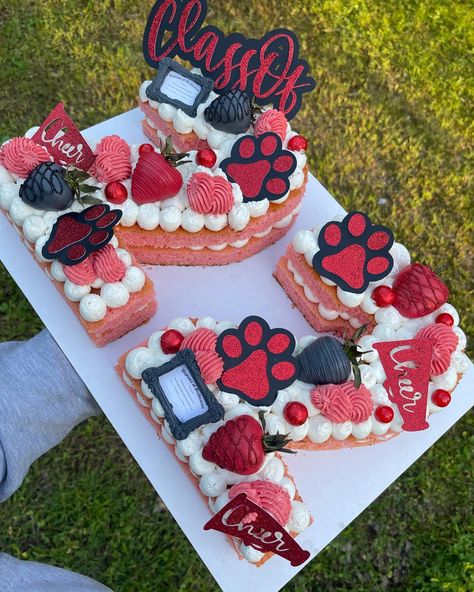 Graduation Cakes For Two Graduates, Senior Dessert Ideas, Class Of 2023 Cake Ideas, College Cakes Graduation, College Graduation Cakes 2023, Cupcake Graduation Cake, Graduation Number Cake Ideas, Number Graduation Cake, Number Cake Graduation