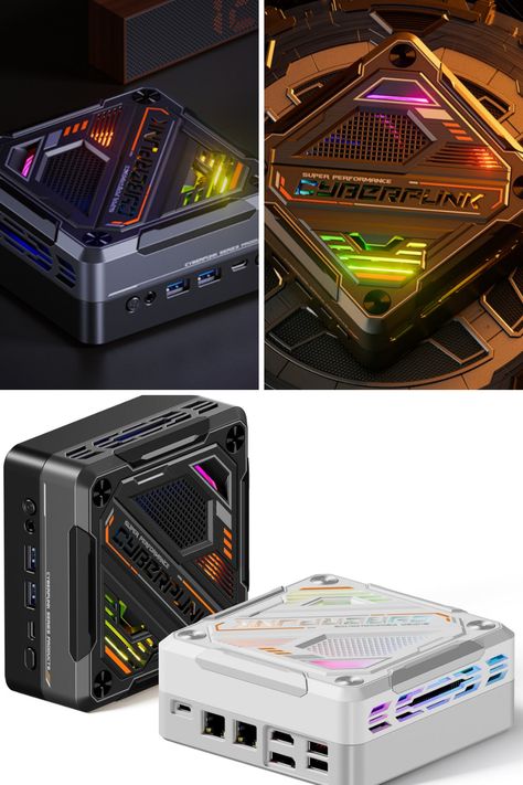 The AOOSTAR GOD7 mini PC offers a stylish and tasteful cyberpunk-inspired design with customizable RGB lighting. It adds a touch of aesthetic flair to your desk while maintaining the performance for various tasks and gaming, making it a standout in the world of mini PCs. Shop Now! Mini Gaming Pc, Cyberpunk Tech, System Unit, Gaming Pc Build, Computer Desk Setup, Cmf Design, Edc Tactical, Dream Library, Tech Art