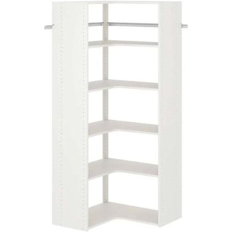 Easy Track 30 in. W White Corner Wood Closet System Easy Track Closet, Small Closet Makeover, Closet Redesign, Wood Closet Organizers, Small Closet Organization Bedroom, Wood Closet Systems, Wood Closet, Closet Kits, Deep Shelves