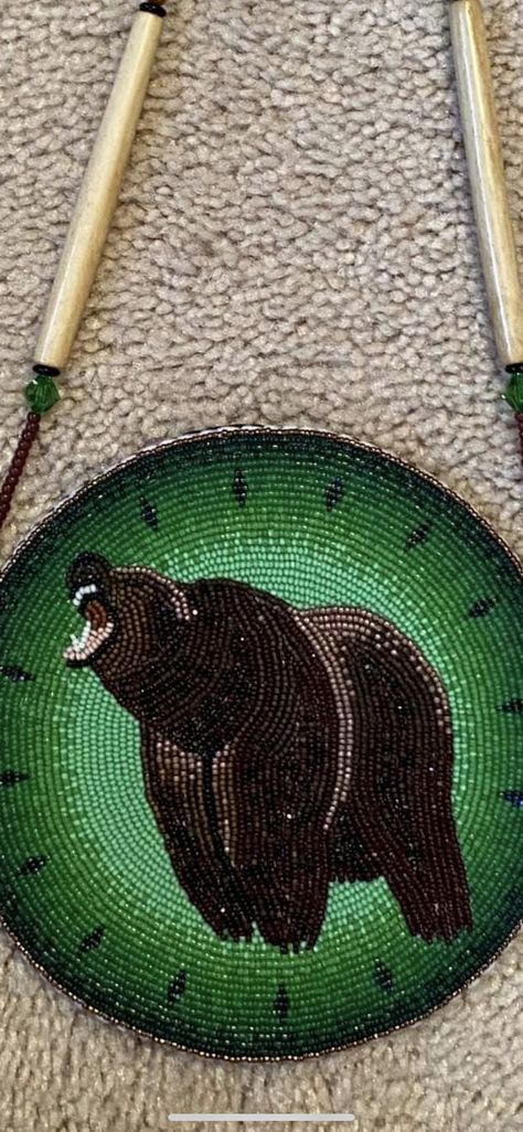 Beaded Bear Medallion, Bear Tracks, Bead Hair Accessories, Native American Beadwork, Hair Beads, Native American, Nativity, Bead Work, Hair Accessories