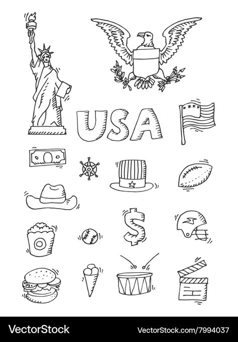 Usa Drawing, America Drawing, Travel Symbols, History Icon, Lettering Download, American Symbols, Hand Drawn Icons, United States History, Tattoo Women