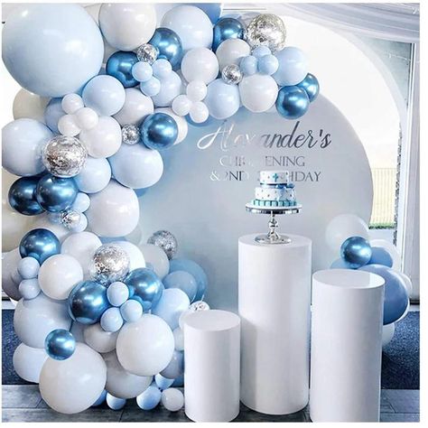 Baby Shower Balloons Boy, Birthday Balloon Garland, Balloons Arch, Idee Babyshower, Balloon Arch Kit, Blue Birthday Parties, Boy Birthday Decorations, Silver Balloon, Girl Birthday Decorations