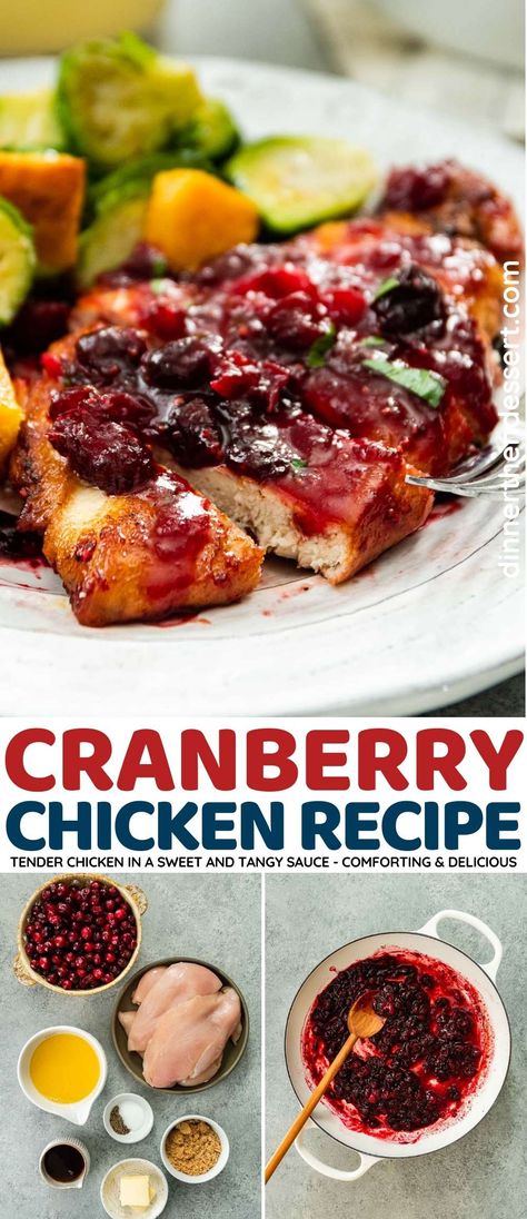 This Cranberry Chicken recipe makes easy, tender meat in a sweet and tangy cranberry sauce with orange juice, brown sugar, and maple syrup. Cranberry Orange Roasted Chicken, Cranberry Chicken Breast Recipes, Orange Cranberry Chicken, Chicken And Cranberry Sauce Recipes, Chicken With Cranberry Sauce Baked, Raspberry Chicken Recipes, Chicken And Cranberry Recipes, Cranberry Chicken Recipe, Cranberry Glazed Chicken