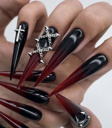 Dark Nail Designs, Bright Nail Designs, Black Stiletto Nails, Dark Nail, Long Stiletto Nails, Plain Nails, Punk Nails, Gothic Nails, Edgy Nails