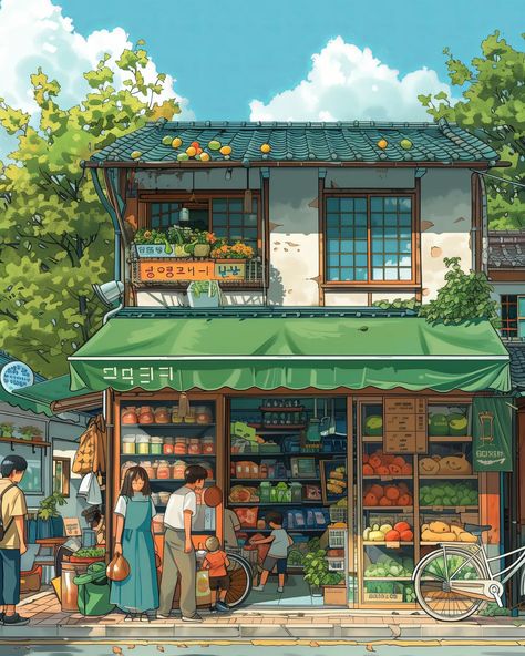 grabbing some fruits and veggies on the way home ☀️🍉🥭   ⠀⠀⠀⠀⠀⠀⠀⠀⠀⠀⠀ 🔗 https://linktr.ee/whimcity ✉️ DM for collabs ⠀⠀⠀⠀⠀⠀⠀⠀⠀ 🔗 #illustration 🔗 #chillvibes 🔗 #studioghibli 🔗 #aiartcommunity 🔗 #animelover 🔗 #ghibli 🔗 #animeart 🔗 #animestyle 🔗 #mangaart 🔗 #lofi 🔗 #japanlover Fruit Shop Illustration, Outdoor Market Design, Anime Backgrounds Aesthetic, Shops Illustration, Studio Ghibli Illustration, Ghibli Illustration, Ghibli Store, Design Magazine Cover, Studio Ghibli Style