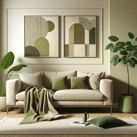 olive green and beige living room Olive Green Accent Decor, Beige And Olive Green Living Room, Green Olive Living Room, Beige And Green Living Room, Green And Beige Living Room, Green Sofa Living Room Ideas, Olive Green Living Room, Olive Armchair, Olive Green Decor