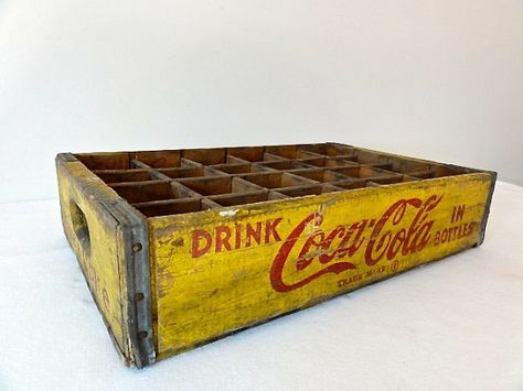 Vintage Yellow Coca Cola Crate Baby Shoe Storage, Pop Drink, Vintage Wood Box, Corporate Logos, Coca Cola Bottles, Vintage Crate, Vintage Coke, Coke Cola, Vintage Coca Cola