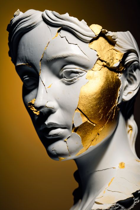 Villain Wallpaper, Kintsugi Art, Statue Tattoo, L'art Du Portrait, Classic Sculpture, Greek Statues, Angel Sculpture, Arte Robot, Greek Sculpture