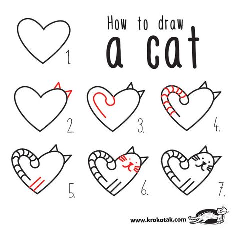 krokotak | THE LOVE CATS Cats Crafts, Draw A Cat, Hearts Valentines, Cat Crafts, Valentine Day Crafts, Drawing Lessons, Elementary Art, Valentine Crafts, Doodle Drawings