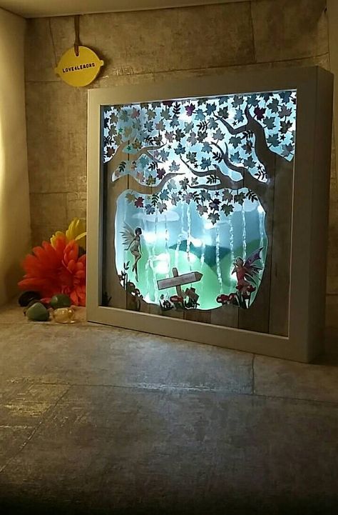 Kids Bedroom Lighting, Fairy Lighting, Paper Diorama, Shadow Light Box, Daughters Birthday, Diy Shadow Box, Light Girls, Deep Box Frames, Forest Night