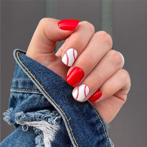 Baseball Nail Designs, Baseball Nails, Cowboy Nails, Hello Love, Accent Nail, Nail Art Ombre, July Nails, Dipped Nails, Special Deals