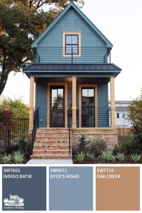 Fixer Upper Color Palette Collection - Amsberry's Painting Teal Green Exterior House Colors, Blue Exterior Cabin Colors, Blue And Orange Exterior House Colors, Teal Blue Exterior House Colors, Tonal Exterior House Colors, Dark Blue House Exterior With Wood Craftsman, Slate Blue Exterior House Colors, Sherwin Williams Dark Night Exterior, Blue Roof House Colors Exterior Paint