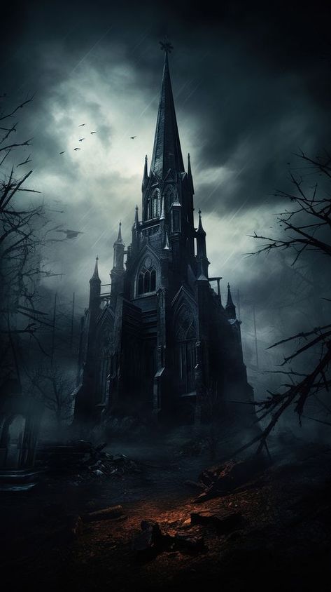 Dark gothic style church architecture building tower. AI generated Image by rawpixel. | premium image by rawpixel.com / Ton Black Tower Fantasy Art, Dark Fantasy Buildings, Dark Church Aesthetic, Dark Castles, Iphone Wallpaper Halloween, Gothic Tower, Halloween Castle, Moon Tree, Gothic Buildings