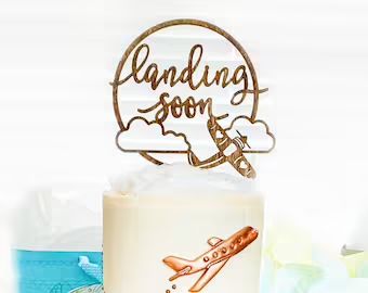 Airplane Cake Topper, Airplane Baby Shower Theme, Boy Baby Announcement, Boy Baby Shower Decorations, Airplane Cake, Travel Baby Shower Theme, Airplane Baby Shower, Wood Cake Topper, Adventure Baby Shower