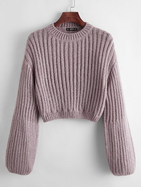 Drop Shoulder Rib-knit Sweater | SHEIN EUR Batwing Sleeve Sweater, Latest Sweater, Dusty Purple, Drop Shoulder Sweaters, The Drop, Bishop Sleeve, Women Sweater, Purple Sweater, Ribbed Knit Sweater