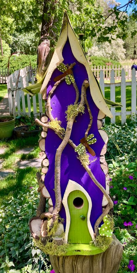 Bird House, Extra Large Birdhouse, Birdhouse, Garden Art , Woodland Birdhouse, Tall Birdhouse , Crooked Birdhouse, Custom, Dragonflies, - Etsy Canada Large Birdhouse, Victorian Birdhouses, Birdhouse Garden, Large Bird Houses, Bird Houses Ideas Diy, Garden Birdhouses, Fairy Village, Unique Bird Houses, Wood Branch