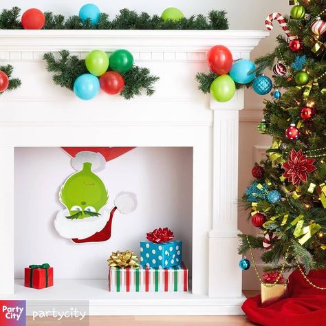 Grinch Fireplace Themed Christmas Party Ideas, Grinch Themed Christmas Party, Grinch Themed Christmas, Themed Christmas Party, Grinch Ideas, Party Ideas Christmas, Grinch Tree, Grinch Trees, Christmas Party Ideas