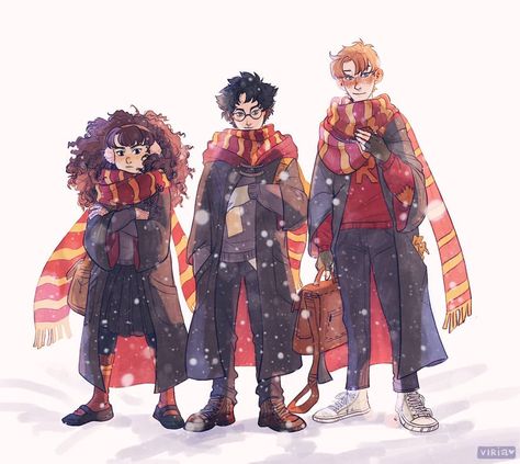 By Viria on Instagram Trio Art, Classe Harry Potter, Drawing Now, Harry Potter Artwork, Harry Potter Comics, Potter Art, Golden Trio, Harry Potter Drawings, Viria