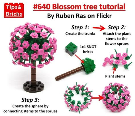 #640 TECHNIQUES: Blossom tree tutorial Lego Shelves, Lego Diy Projects, Lego Ideas To Build, Lego Trees, Lego Plants, Lego Tutorials, Lego Tree, Easy Lego Creations, Lego Winter Village