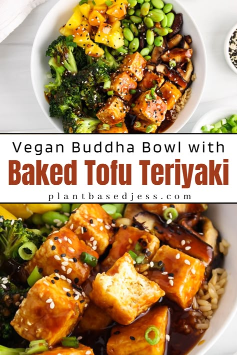 View on a vegan baked tofu teriyaki buddha bowl. Teriyaki Tofu And Broccoli, Teriyaki Tofu Bowl Recipe, Vegan Teriyaki Bowl, Quinoa And Tofu Recipes, Oven Roasted Tofu Recipe, Teriyaki Tofu Bowl, Sticky Tofu Recipes, Teriyaki Tofu Recipes, Terriyaki Tofu