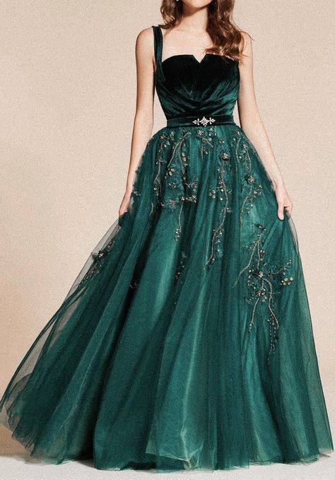 slytherin gown royal core aesthetic fashion gala dark academia Dark Academia Gowns, Slytherin Dress Green Gown, Slytherin Ball Gown, Dark Academia Ball Gown, Slytherin Gown, Slytherin Prom Dress, Dark Academia Prom Dress, Royal Green Dress, Dark Academia Gown