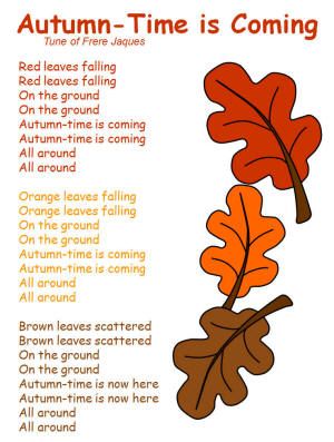 "Autumn-Time is Coming" Song...to the tune of Frere Jacques Music Preschool, Coming Song, Fall Lesson Plans, Circle Time Songs, Kindergarten Songs, Classroom Songs, Fall Songs, Songs For Toddlers, Activities Kindergarten