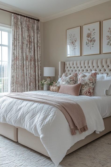 29 Grand Millennial Bedroom Ideas to Blend Tradition with Modern Style 11 Southern Chic Bedroom, Clean Fresh Bedroom Ideas, Bedroom Inspirations Master Feminine, Feminine Primary Bedroom, Traditional Glam Bedroom, Grand Millennial Style Bedroom, Southern Bedroom Decor, Traditional Primary Bedroom, Adult Room Ideas Bedrooms