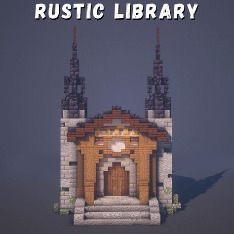 Minecraft Library Design Exterior, Minecraft Midevil Library, Small Library Minecraft, Minecraft Book Shop, Library Minecraft Build, Minecraft Medieval Library, Minecraft Library Ideas Exterior, Rustic Library, Library Exterior