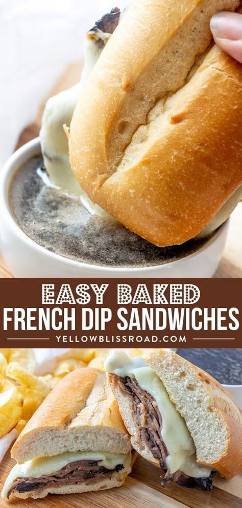 My easy Baked French Dip Sandwich Recipe is simple, full of flavor and so delicious. Plus they take less than 20 minutes to prepare with only a few ingredients! Oven Baked French Dip Sandwich, Quick French Dip Sandwich, Arby’s French Dip Sandwich, French Dip Roll Ups, Deli Roast Beef French Dip Sandwich, French Loaf Dinner Ideas, French Bread Ideas, Pot Roast Sandwich, Roast Beef French Dip