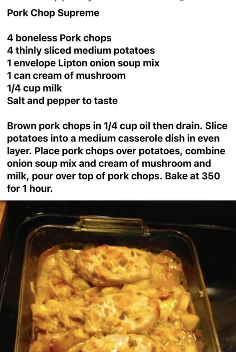 Onion Soup Pork Chops, Pork Chop Supreme Recipe, Soup Pork, Pork Chop Dishes, Pork Chop Recipes Crockpot, Easy Pork Chops, Pork Chop Recipes Baked, Pork Chop Dinner, Crockpot Pork Chops