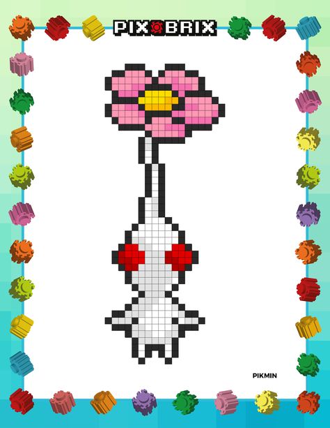 Pikmin PIX BRIX Pixel Art Template Pikmin Pixel Art, Pikmin Perler Beads, Cool Perler Bead Patterns, Among Us Pixel Art, Hearts Pixel Art, Zelda Pixel Art, Animal Crossing Pixel Art, Geek Cross Stitch, Rug Coaster