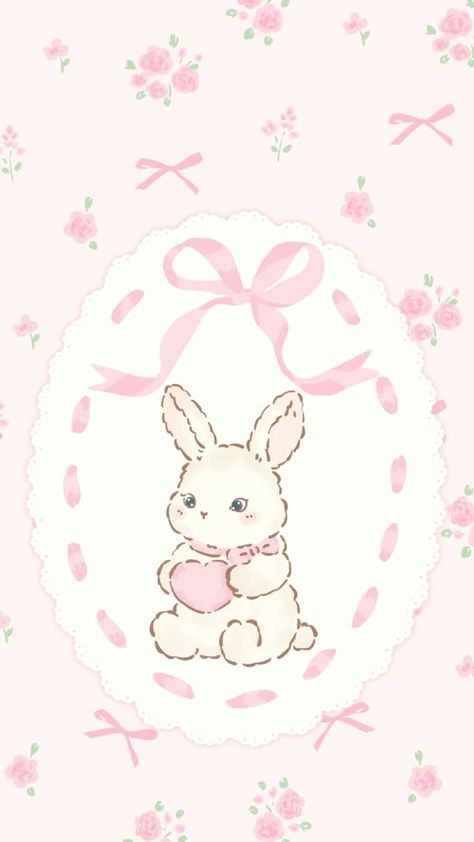 Rabbit Cute Wallpaper, Cute Light Pink Wallpapers, Cute Wallpaper Iphone, Pink Wallpaper Cute, Pink Bunny Wallpaper, Kawaii Iphone Wallpaper, Kawaii Bunny Wallpaper, Coquette Bunny Wallpaper, Coqquete Wallpapers