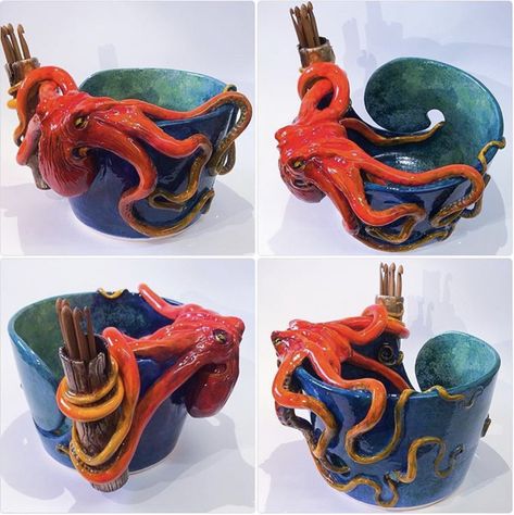 Yarn Bowls Pottery, Amazing Pottery, Coffee Mug Crafts, Fantasy Sculpture, Coil Pottery, Ceramic Yarn Bowl, Yarn Bowls, Pottery Handbuilding, Clay Crafts Air Dry