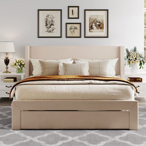 Everly Quinn Upholstered Platform Storage Bed | Wayfair Full Size Storage Bed, Queen Size Storage Bed, Platform Bed With Drawers, Upholstered Storage Bed, Bed Platform, Queen Size Platform Bed, Bed Storage Drawers, Cama Queen, Wood Platform Bed