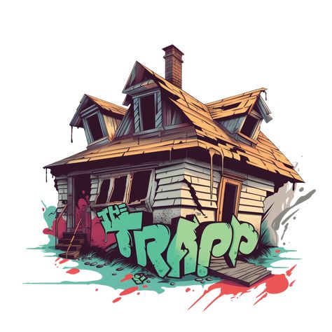 Street Art Illustration, Graffiti City Drawing, Grafitti Drawings Design, Trap House Drawing, Trap House Tattoo Design, Trap House Cartoon, Trap House Tattoo, Graffiti Can Drawing, Graffiti Spray Can Characters