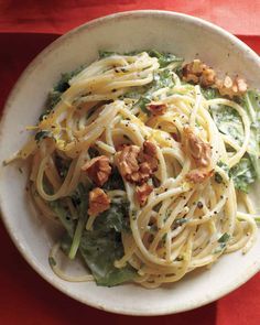 Creamy goat cheese makes its own sauce, but it needs the fresh brightness of lemon to really pop. Pasta With Goat Cheese, Goat Cheese Pasta, Spinach Recipe, Martha Stewart Recipes, Enjoy Your Meal, Spinach Recipes, Goat Cheese, How To Cook Pasta, Mac And Cheese