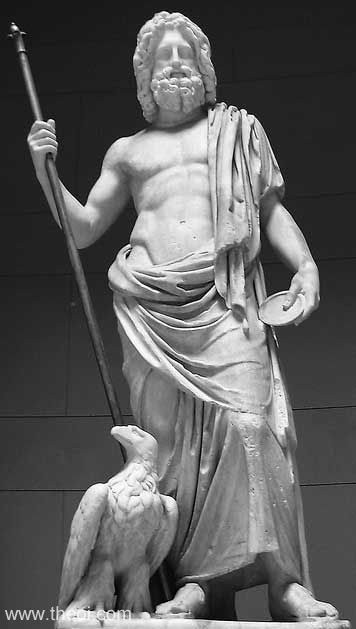 Ancient marble statue of ZEUS,  Altes Museum, Berlin, Germany. Zeus holding a royal sceptre and cup, and attended by eagle. Twelve Olympians, Zeus Jupiter, Zeus Statue, Zeus And Hera, Son Of Zeus, Daughter Of Zeus, Getty Villa, Greek Statues, Roman Gods