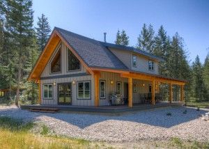 Wrap around deck Home Design Features, Timber Frame Design, Log Home Designs, Metal Building Home, Pole Barn House Plans, Brick Exterior House, Barn Style House, Floor To Ceiling, Log Home