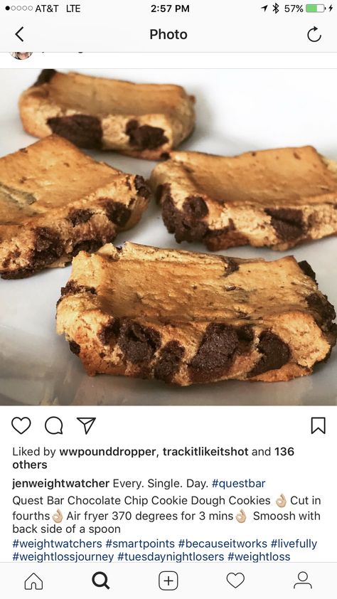 Quest cookies in the air fryer Air Fryer Protein Bars, Ww Drinks, Quest Bar Cookies, Low Calorie Baking, Quest Protein, Bread Bar, Quest Bar, Sweat Treats, Eating Keto