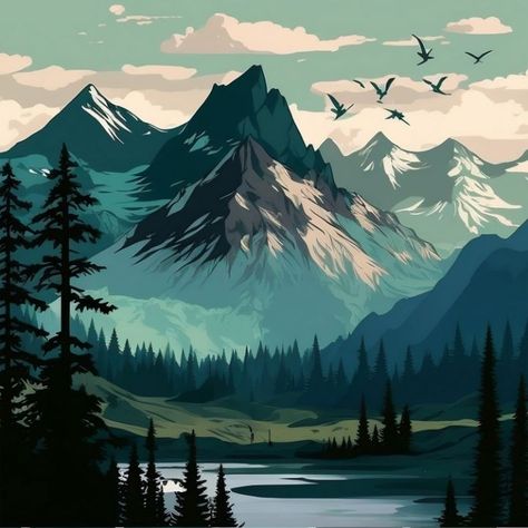 Ridge Illustration, Dramatic Landscape, Pine Trees, Digital Artwork, The Eye, Illustrator, Trees, Quick Saves