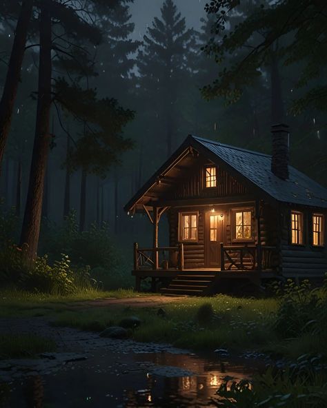 Enjoying a cozy evening in this charming cabin nestled in the woods, surrounded by the tranquil whispers of nature 🌲✨ #CabinVibes . . Mobile Wallpaper Download Link In Bio Cabin Reference, Cabin In The Woods Painting, Cabin At Night, Cabin Drawing, Twisted Reality, Witch Cabin, Story References, Cozy Evening, Wooden Cabins