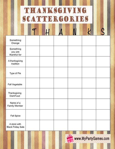 Thanksgiving Scattergories Free, Free Thanksgiving Printables For Adults, Thanksgiving Game Printable, Thanksgiving Games Free, Thanksgiving Program Ideas, Thanksgiving Scattergories Printable, Fall Scattergories, Thanksgiving Scattergories, Thanksgiving Ice Breakers